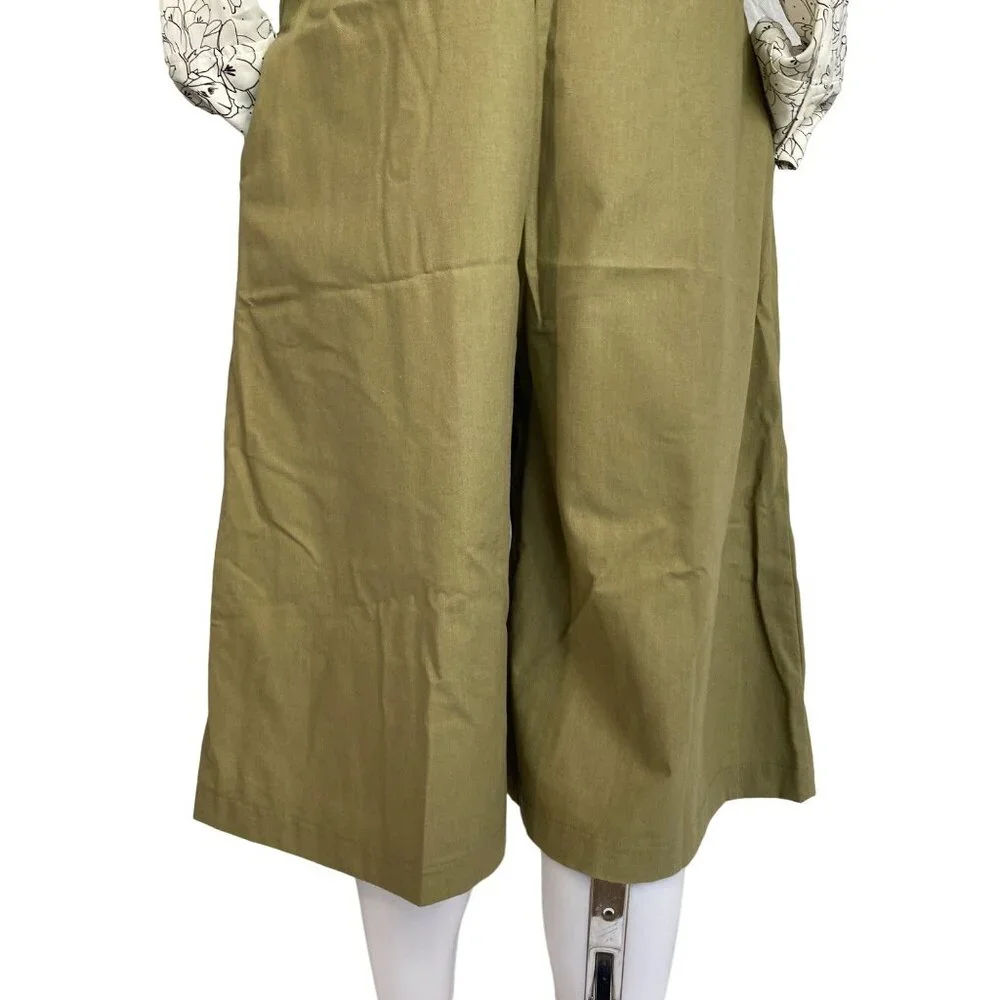 Mod Ref Sage Green Linen Jumpsuit Crop Wide Leg Overalls Womens Relaxed Fit - Picture 9 of 11